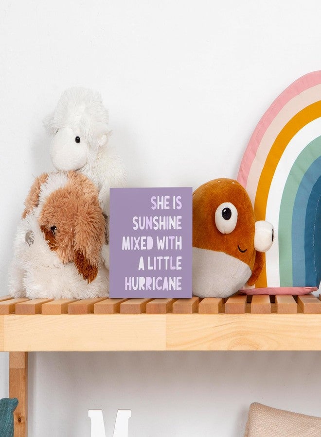 KFXHANGD Purple Inspirational Wooden Box Sign Desk Decor, Purple Room She Is Sunshine Mixed with a Little Hurricane Signfor Nursery Girls Bedroom, Purple Positive Shelf Desk Decor 5x5In - Image 4